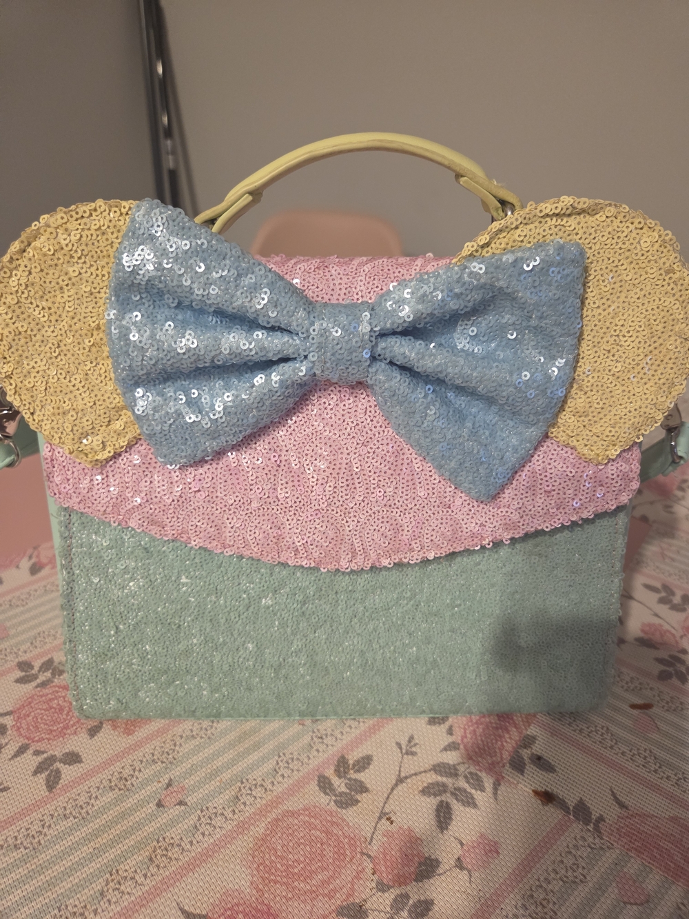 Sequin Bow Accent Pastel Box Bag - Yellow, Blue, Pink, Mint
